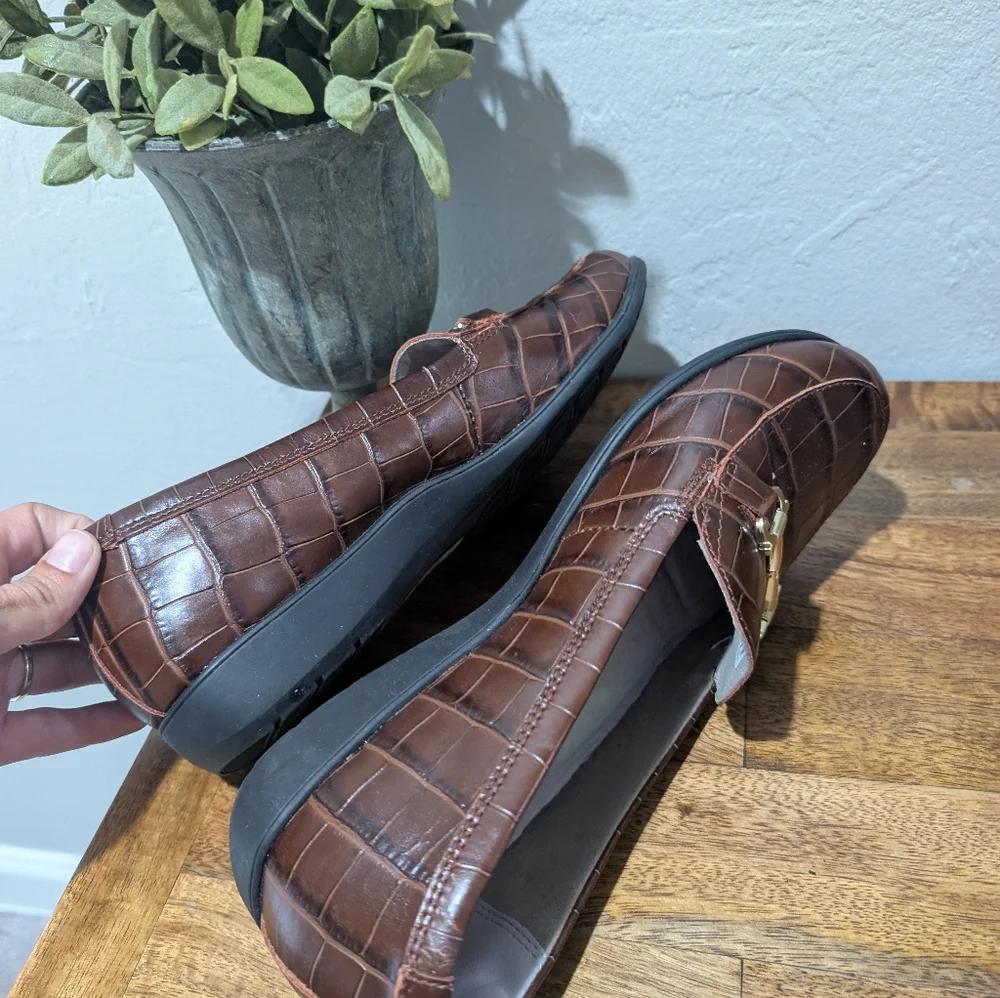 Aravon Womens Abbey Bit Loafer Brown Croco CI1064 Size 10-41.5‎
